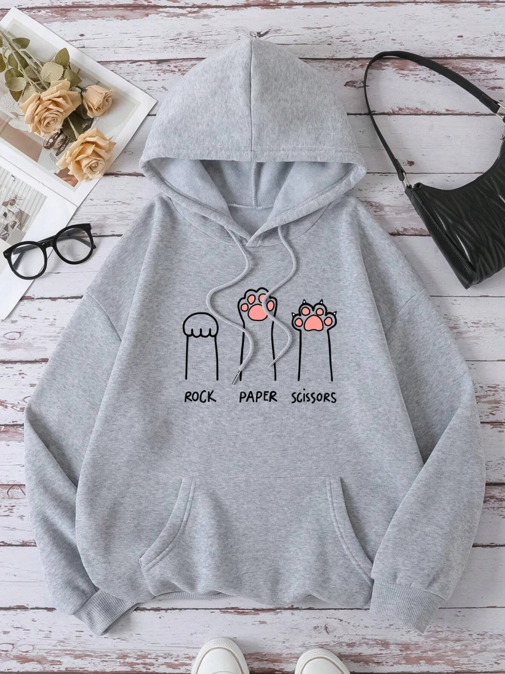 Cute Cat Claw Rock Paper Scissors Sweatshirt Women\'s Fashion Quality Breathable Hooded Warm Casual Hoodies Loose Loose Clothing