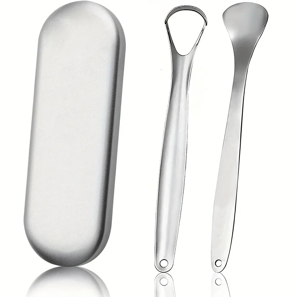 Stainless Steel Tongue Scrapers with Large Case, Tongue Scraper, Tongue Coating Scraper, Odorless,Exquisite gift box packaging
