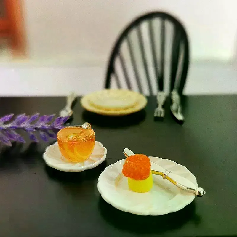 1 Juego de accesorios de cocina para casa de muñecas, cuchillo en miniatura, tenedor, cuchara, vajilla, Kit de platos, juguete para niños, simulación de comida y escena de juego, modelo