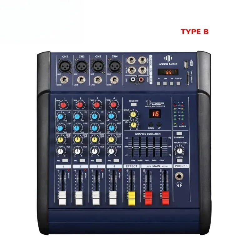 GAX-402D 4-Channel Professional Audio Mixer Amplifier with USB Blueteeth MP3 Playback for Karaoke, Home Party & KTV