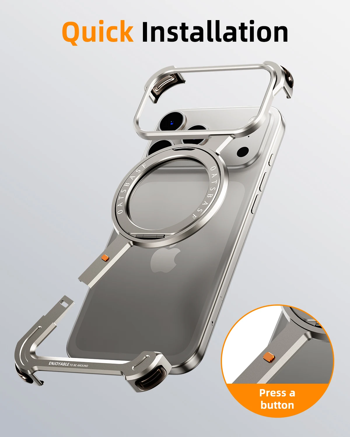 Bezramkowe metalowe etui na telefon Oatsbasf do iPhone'a 17 Pro/Pro Max/17 Air z podstawką 360 °   Ochronny, odporny na wstrząsy, obrotowy futerał Magsafe — zdjęcie produktu 3