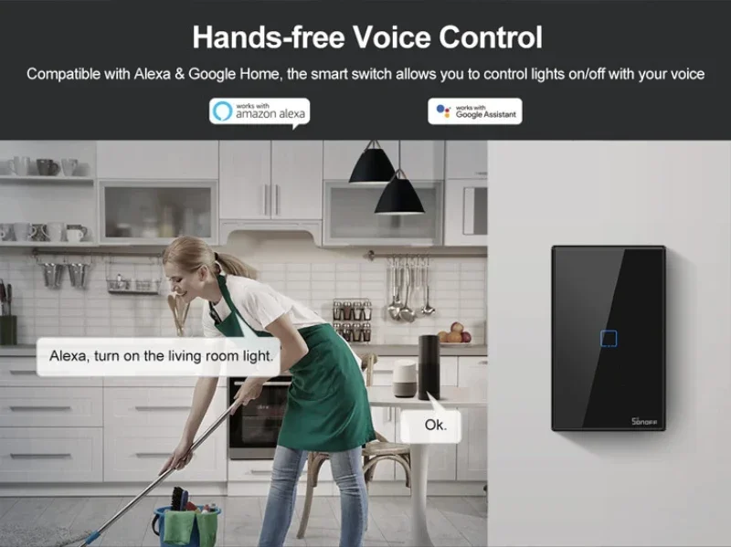 SONOFF T0/T1/T2/T3 UK Wifi/ 433mhz RF Smart Wall Touch Switch 1/2/3 Gang Remote Control Wifi Light Switches For Smart Home