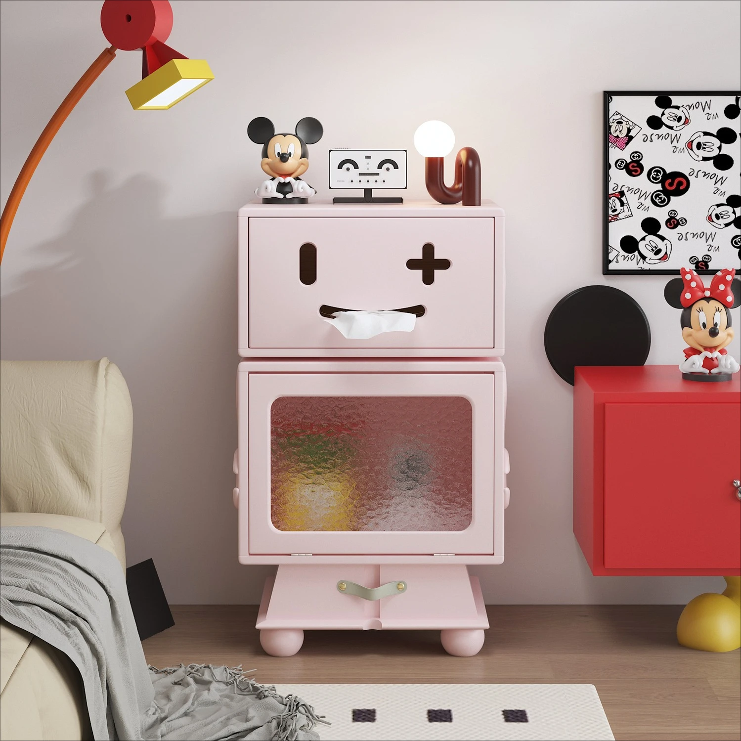 

Internet celebrity robot bedside table household bedroom children cartoon bedside cabinet storage creative room side cabinet