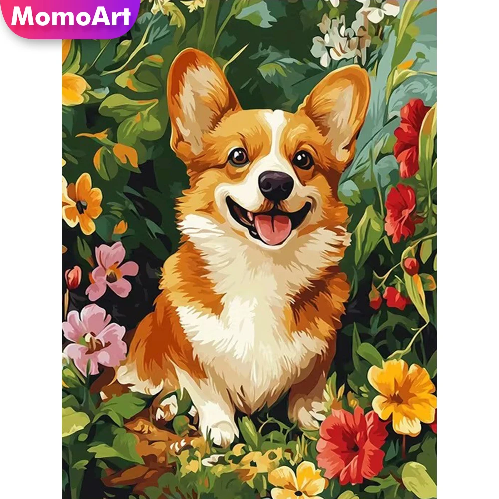 Momoart DIY Diamant-Stickerei Hunde-Tier-Malerei Bild mit Strass Neueste Diamant-Mosaik-Blume Handgemachtes Hobby