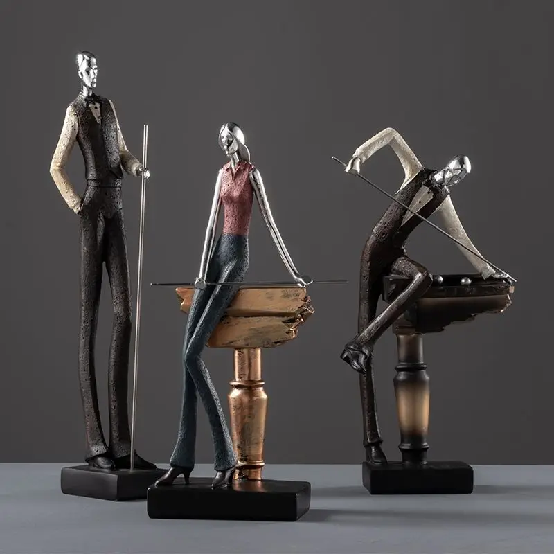 Snooker Player Resin Sculpture, Abstract Billiards Figurine for Office Desk Home Decor,Creative Sports Theme Art for Living Room