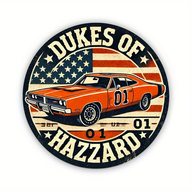 1pc Vintage Duke of Hazzard Metal Sign, 8.0x8.0inch Iron Wall Decor, Retro Car Design, Door Mount, No Electricity Needed, Ideal