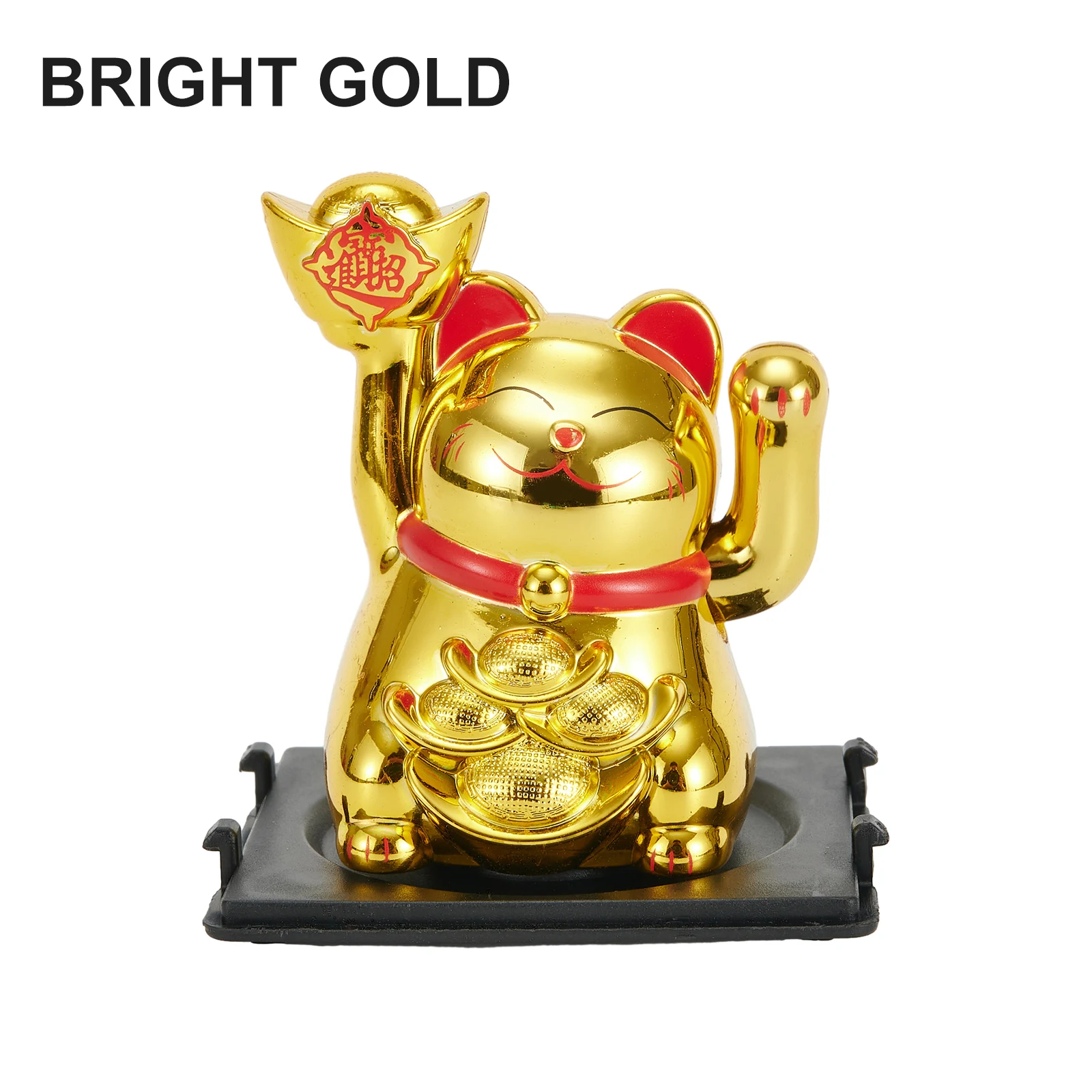 2 Inch Solar Automatic Waving Lucky Cat Car Cashier Ornament Shop Feng Shui Cat Waving Hand Beckoning Fortune Cat Decoration
