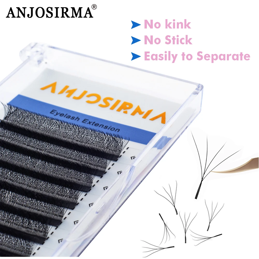 AnJOSIRMA-4D W Shape Eyelash Extensões, cílios postiços macios, maquiagem natural, fãs Premade, 3 casos