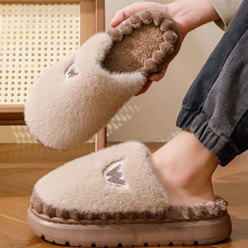 Winter Plus Size Men Cotton Slippers Thick Warm Non Slip Indoor Outdoor Unisex Plush House Slipper Thick Sole Home Footwear