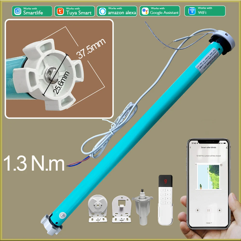 

Tuya Wi-Fi умные шторы с двигателем, рулонные шторы, автоматические бездротовые трубчатые шторы для трубки 38 мм, поддержка Alexa