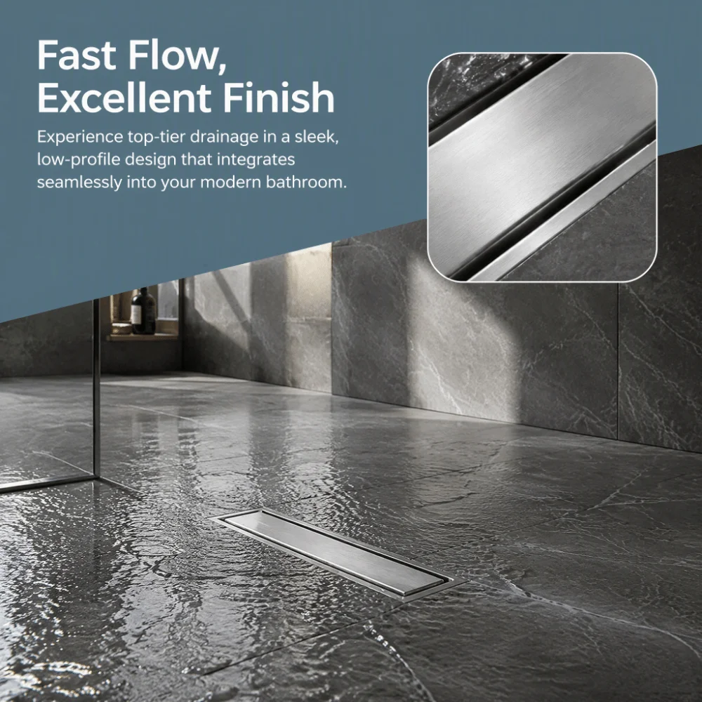 Rectangular Linear Floor Drain SUS304 Stainless Steel Hidden Shower Drain Double Layer Filter Anti Clogging Shower Floor Drain