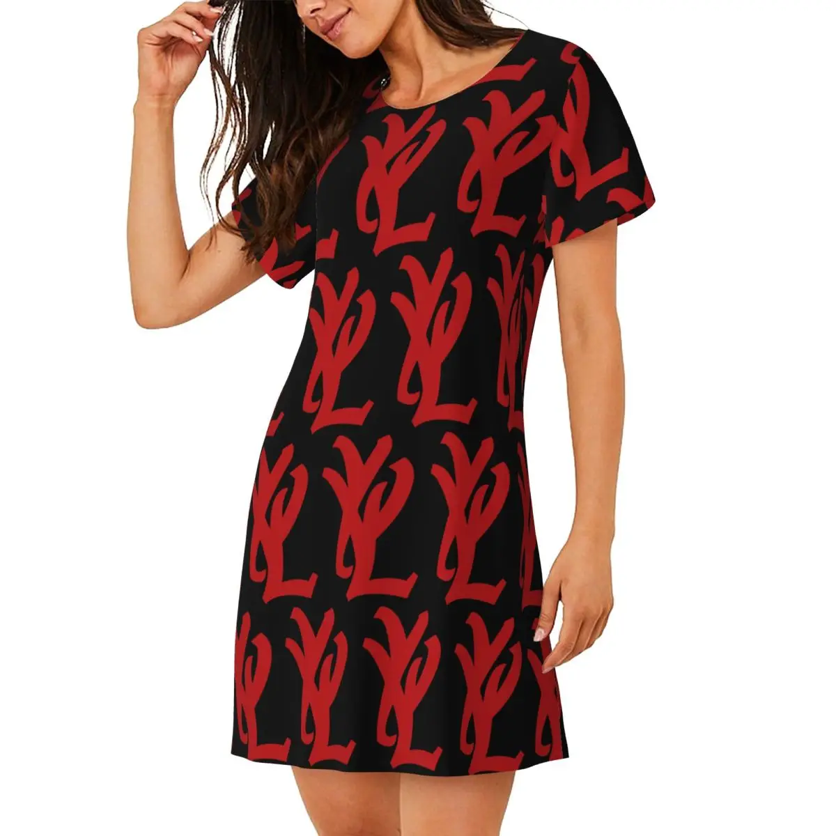Custom Rapper Playboi Carti YVL Red Logo Short Sleeves Nightdress For Sleeping Women Short Sleeve Nightgowns Soft Pajama Dress