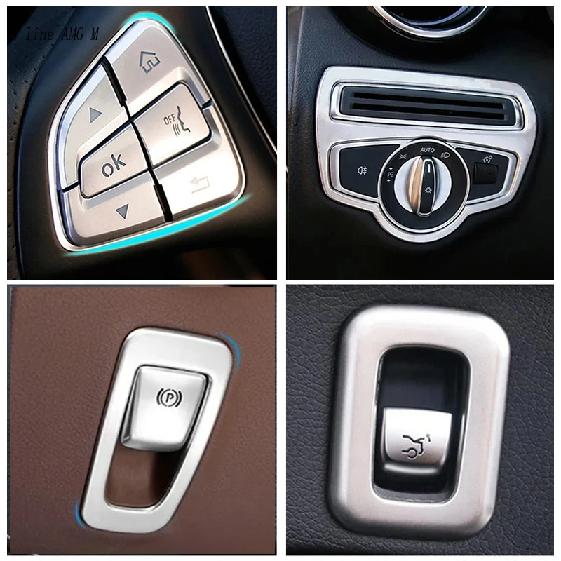 For Mercedes Benz C Class W205 GLC X253 2015-2021 Car Steering Wheel Button switch handbrake Headlight trunk Frame cover Trim