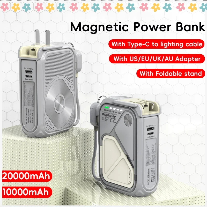 

20000mAh Magnetic Wireless Power Bank Stand 10000mAh Portable USB Cable Fast Charging External Battery for iPhone Samsung Xiaomi