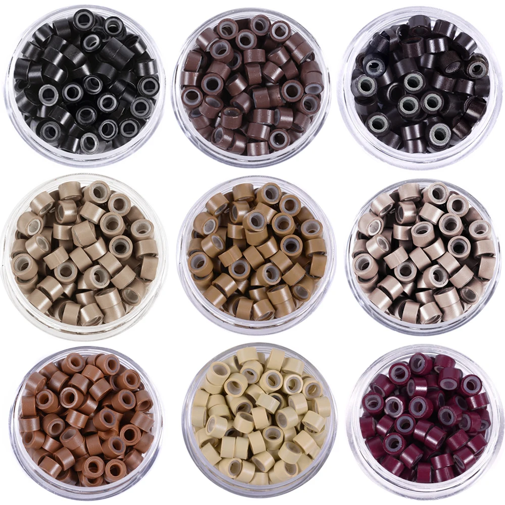 200/500Pcs Hair Extentions Micro Rings Links Beads 5mm Silicone Lined Beads for Human Hair Extensions Tool-Multi-colored