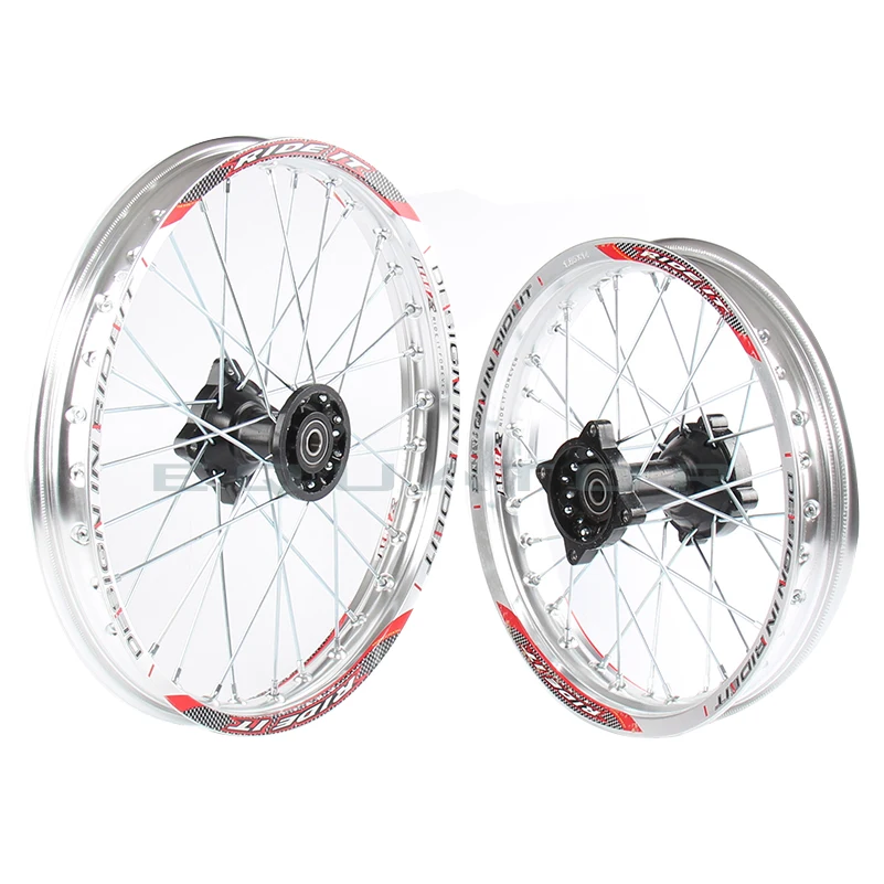 

Silver 12mm 15mm Front 1.40x14" inch Rear 1.85x12" inch aluminium Alloy Wheel Rim For 160cc 150CC Dirt Pit bike 12 14 inch wheel