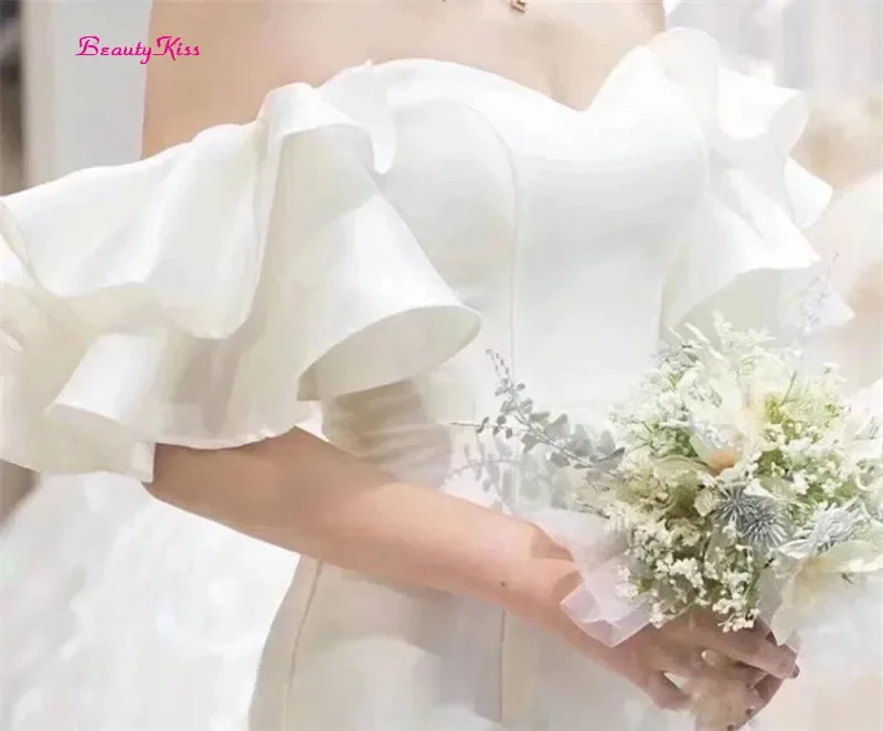 Mermaid Court Train Soft Satin Wedding Dress Elegant Off-Shoulder Lace-Up Bridal Gowns vestidos de mairee Wedding うでんぐどれす