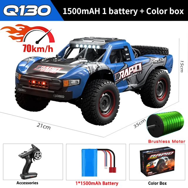 Wltoys Q130 1:14 70 KM/H Hoge Snelheid 4WD RC Auto Met LED Licht Borstelloze Motor Auto's Op afstand bestuurbare Drift Monster Truck Speelgoed
