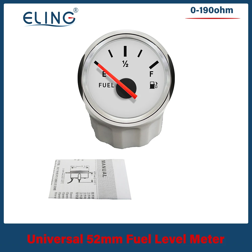 ELING 52mm (2'') Fuel Level Gauge 0-190ohm 240-33ohm Signal with Red Backlight 12V 24V for Auto Motorcycle 300mm 350mm Sensor