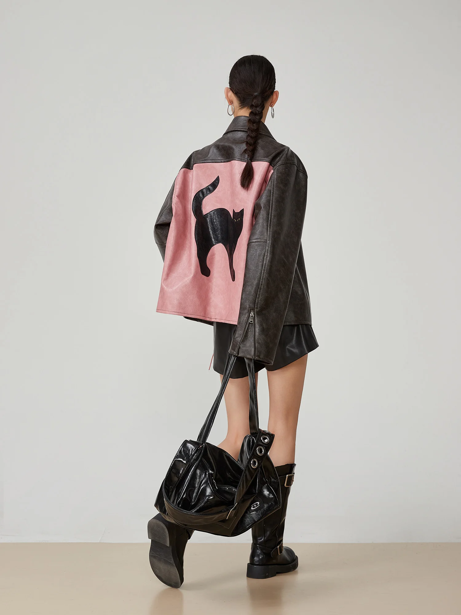 Retro Waed motorfiets leren jas dames vroege lente nieuwe Sle patchwork borduurwerk rits top losse pasvorm polyester...