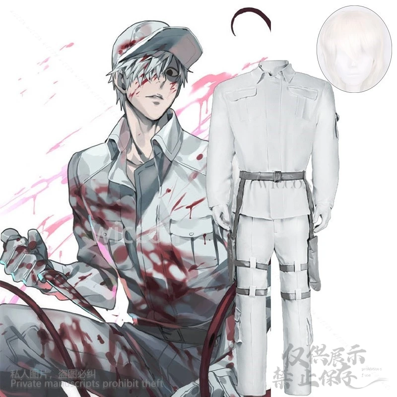 Anime Cell At Work Cosplay White Blood Costume Uniform Suit Woman Man Coat Pants Halloween Costume White Short Wigs Cos Roleplay