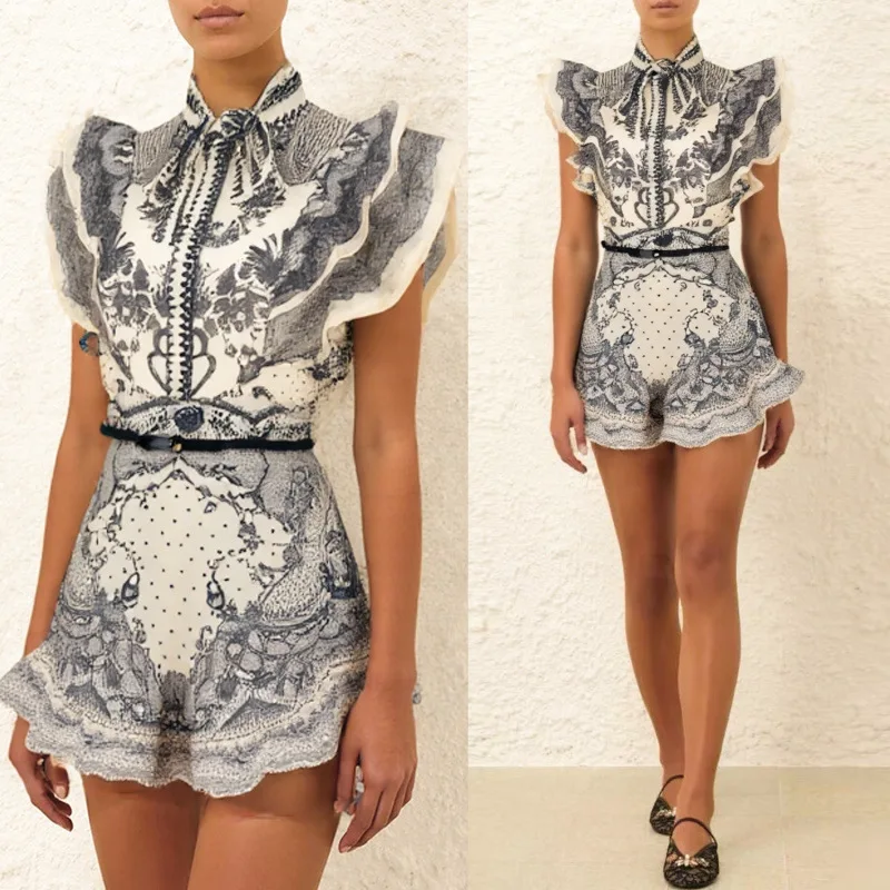 

2025 Vacation New Tencel Linen Slim Sleeveless Shirt Ruffle Shorts 3Pcs Women Suit