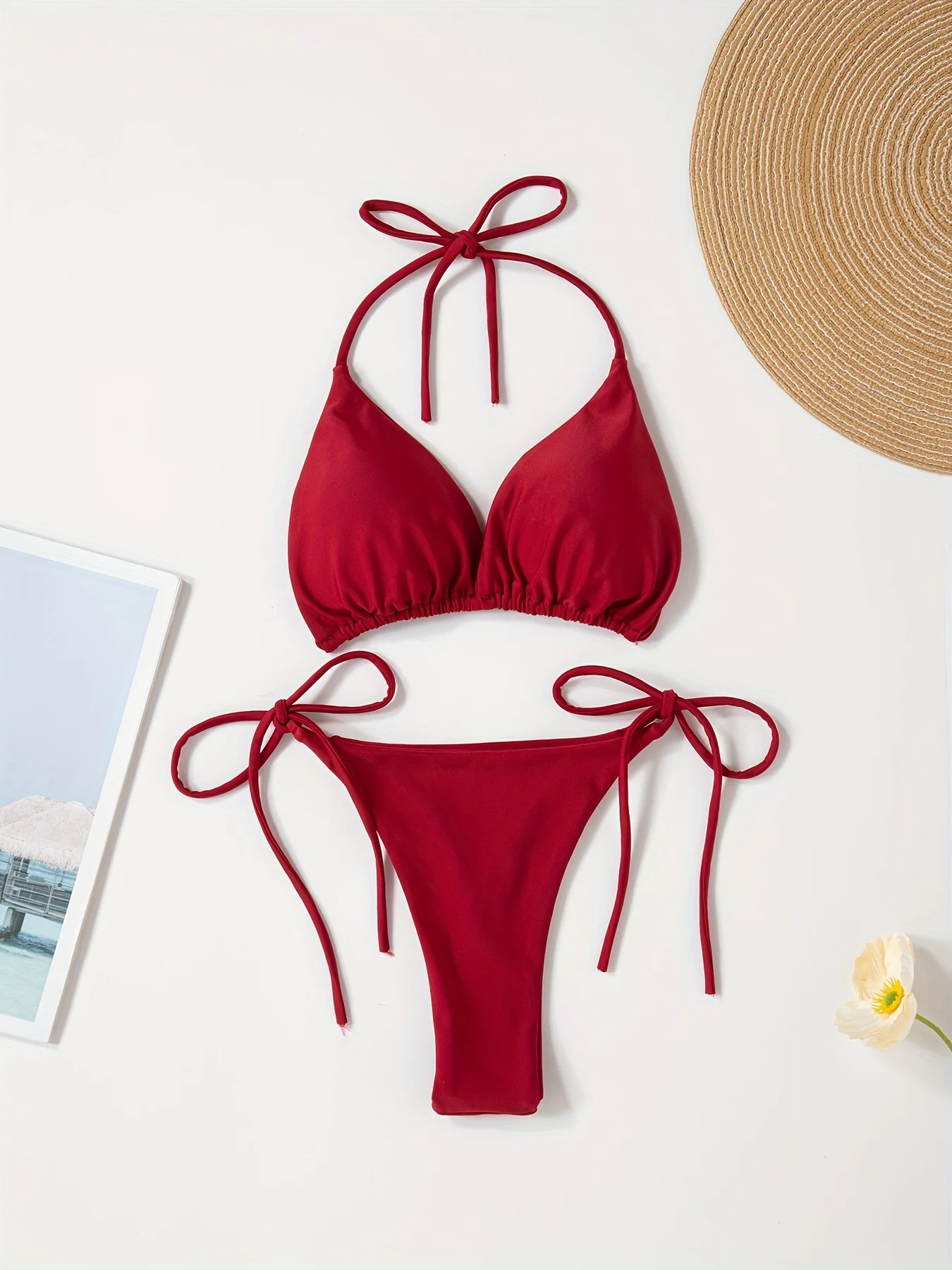 

2026 Solid Color Sexy European and American Style Elegant Hot Spring Vacation Sexy Women's Two-Piece Bikini Swimsuit