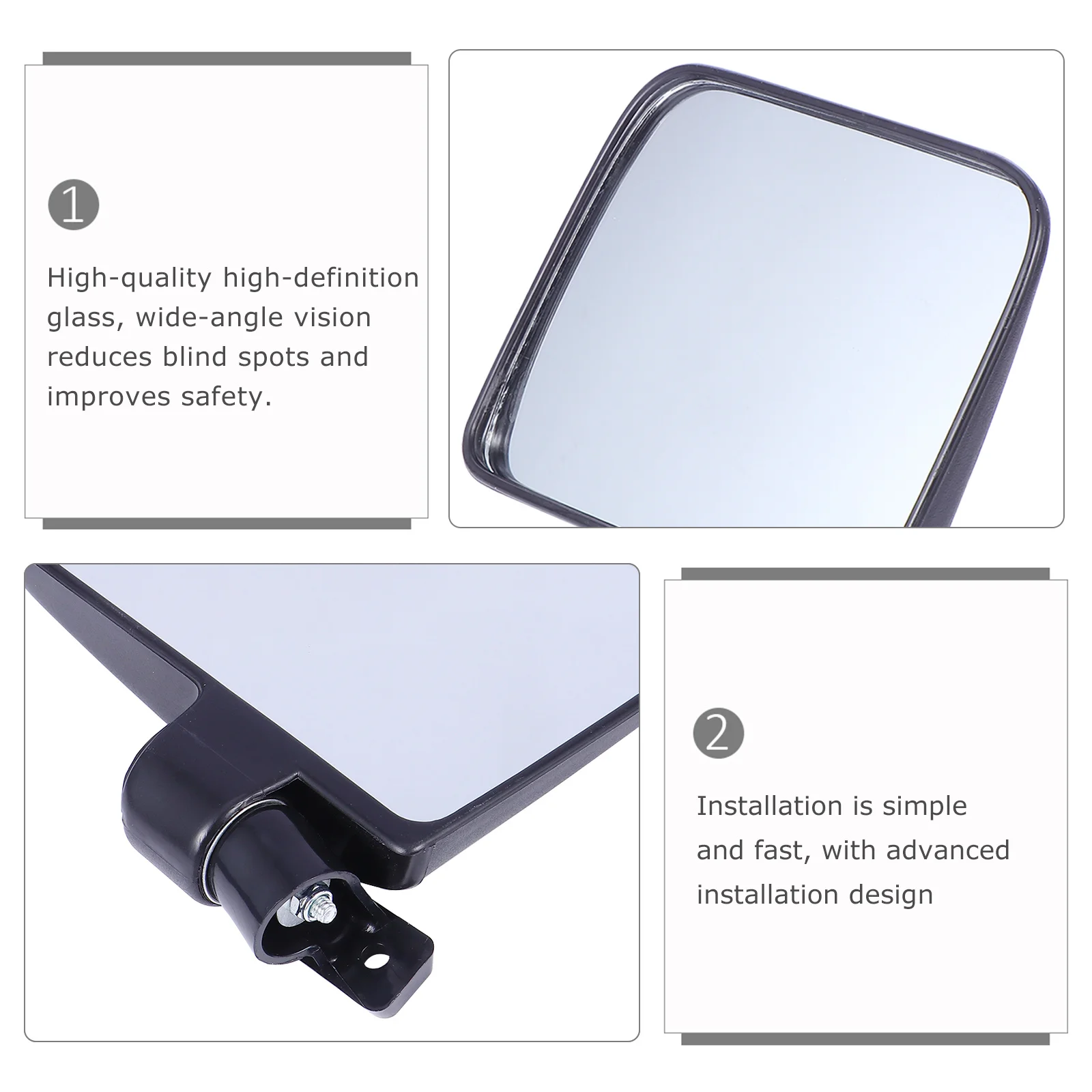 

2pcs Golf Cart Reverse Shatterproof Wide Angle Car Rearview Mirror Adjustable Blind Spot Elimination Secure Fit Auxiliary