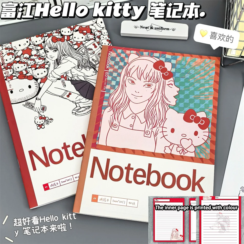 Junji Ito Sanrio Hello Kitty&Kawakami Tomie Notebook Co-Band Anime Pattern A4 Horizontal Line Diary Book Student Creative Gifts