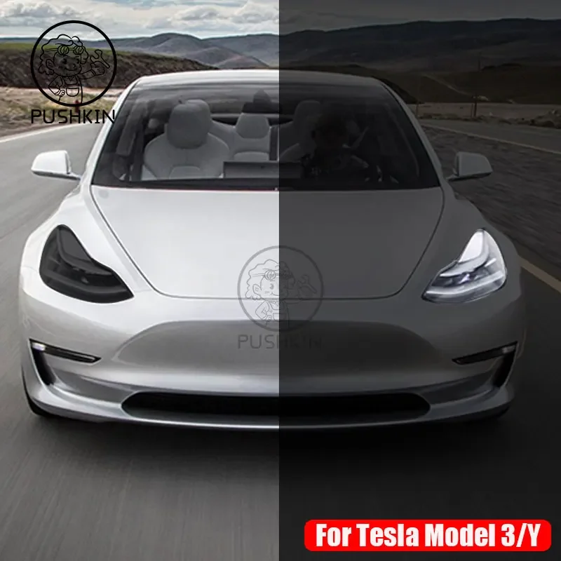 

Front Headlamp Car Styling Sticker For Tesla Model 3 Y 2021 2022 Headlamps TPU Smoke Black Headlights Protector Film Accessories