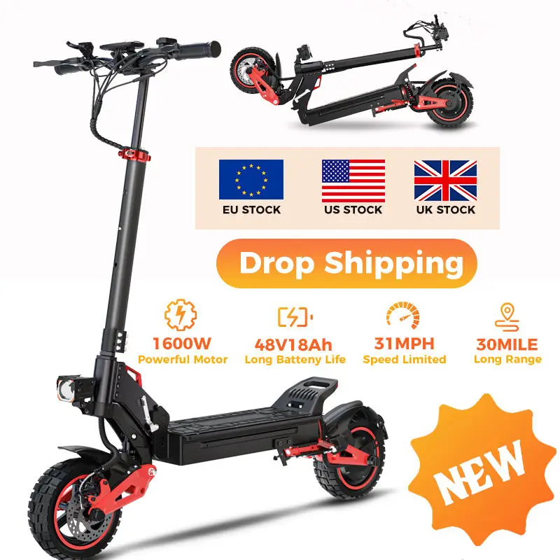 

Fast 1600W Electric Scooter for Adult, Max Speed 28mph, 30miles Range, 48V 18Ah, 10'' Off-road Tires,Foldable Commuter E-scooter