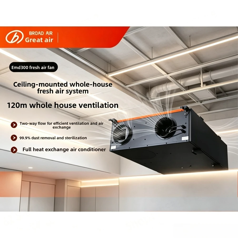 Ceiling Mount ERV Heat Recovery Ventilator, H13 HEPA Filter 99.9% PM2.5 Formaldehyde Removal Fresh Air System