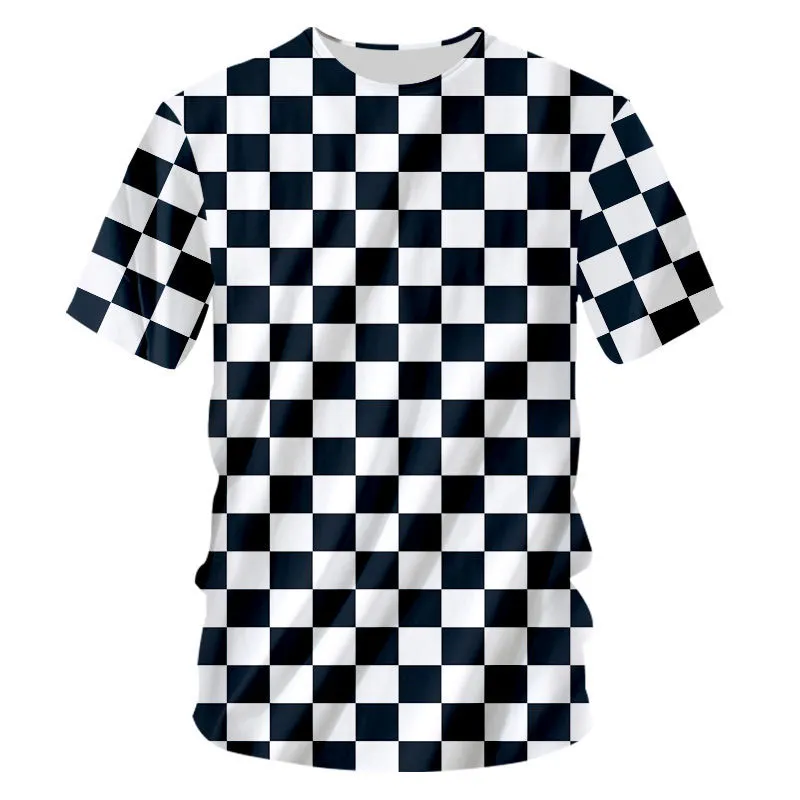 T-shirts Personality Plaid 3D Print Summer T Shirt Fashion Kids Casual Kawaii Boys Girls Neutral Round Neck Tees Tops Clothes