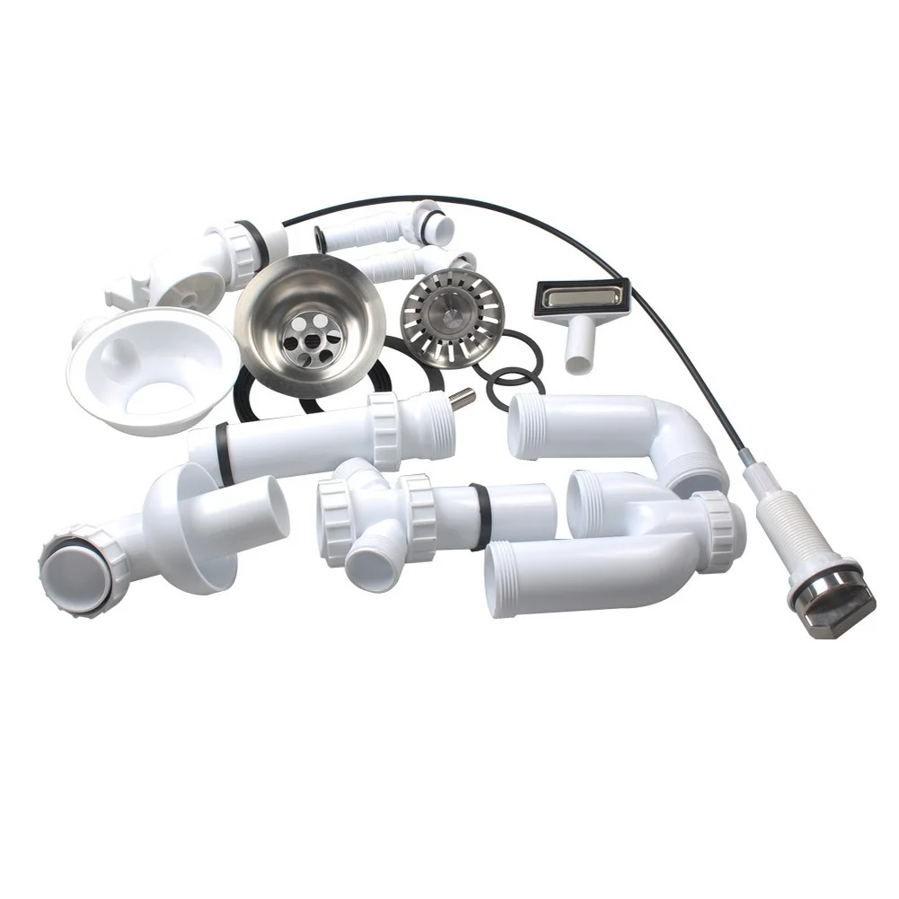 1 Piece Stainless Steel Drainage System With Rotary Knob For Kitchen Sink Single Basin Wall Mounted Pipe Set