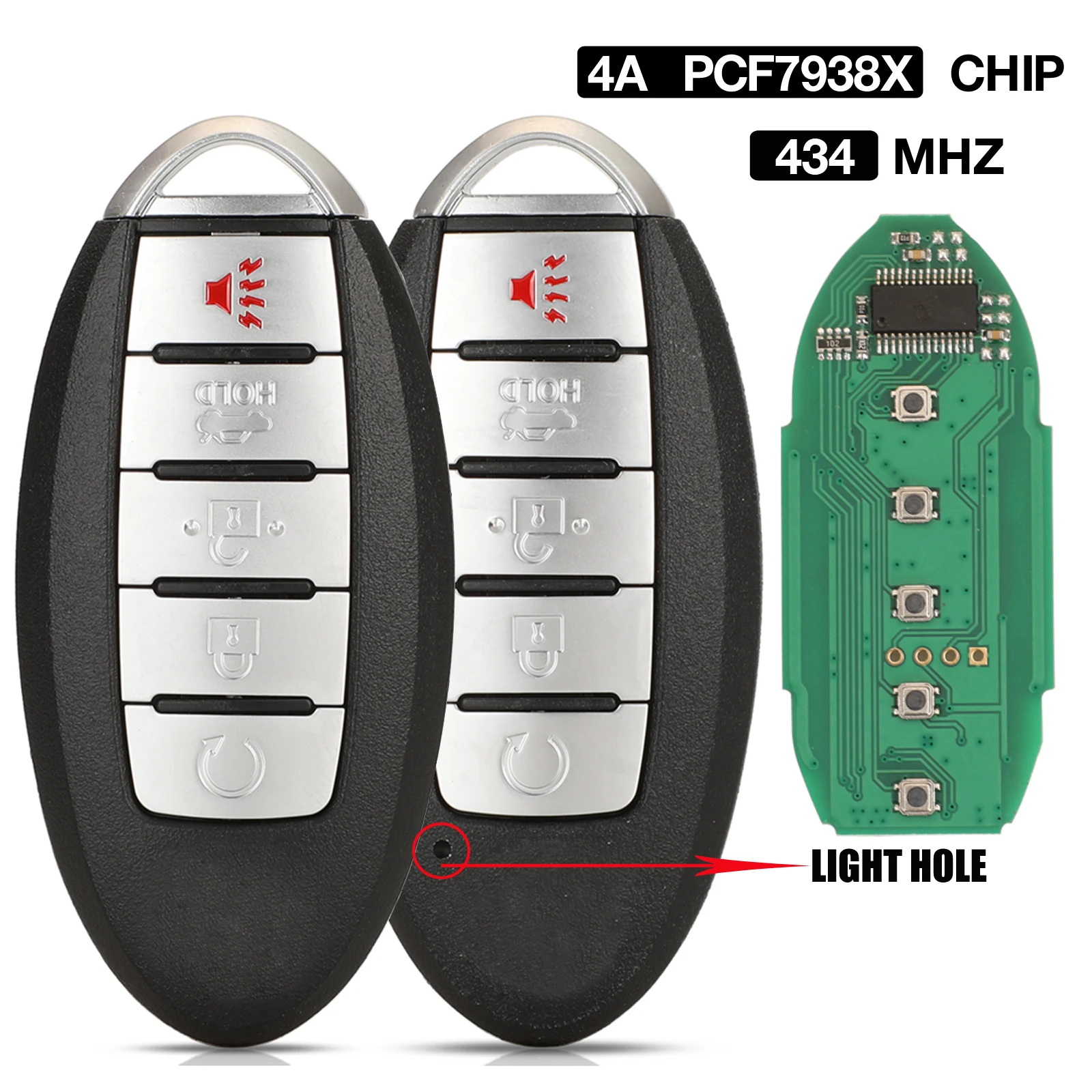 

jingyuqin 5 Buttons 4A/PCF7938X Chip 434 MHZ KR5S180144014 KR5TXN4 Smart Remote Control Car Key Fob For Nissan Teana 2016-2020