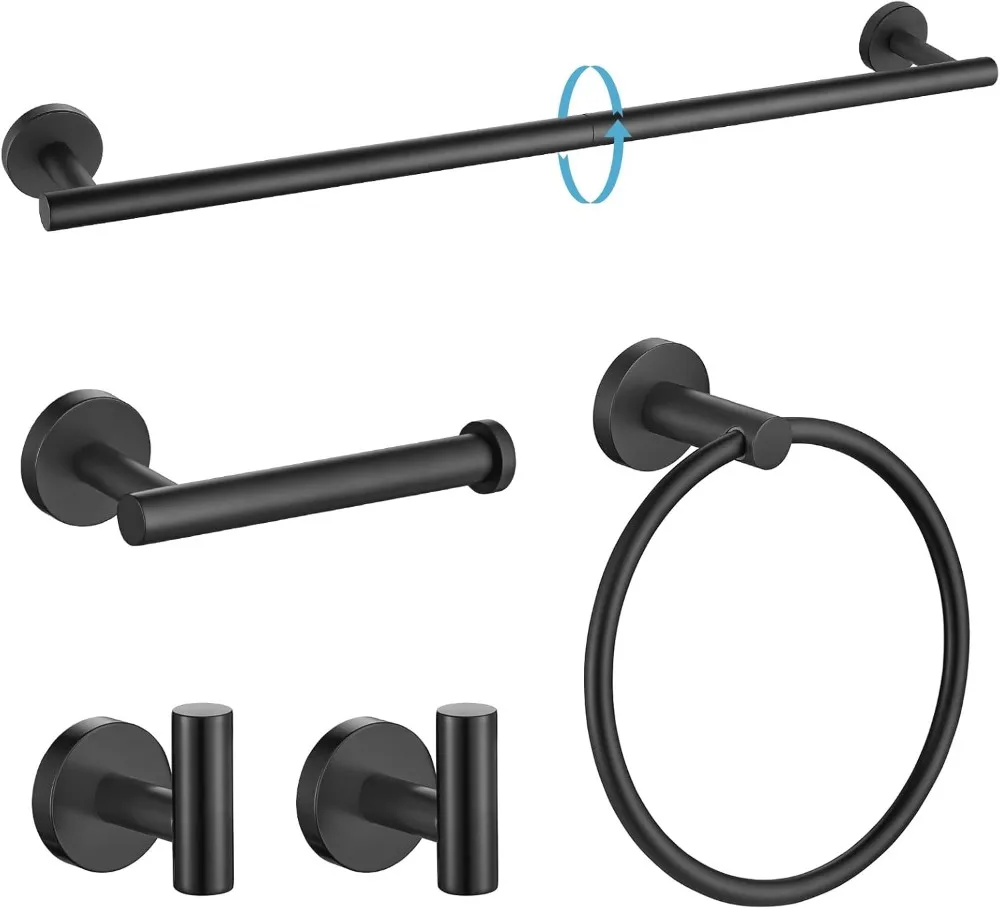 

Matte Black Bathroom Hardware Set, 5-Piece SUS304 Stainless Steel Towel Bar, 24-Inch Wall Mounted Accessories Kit