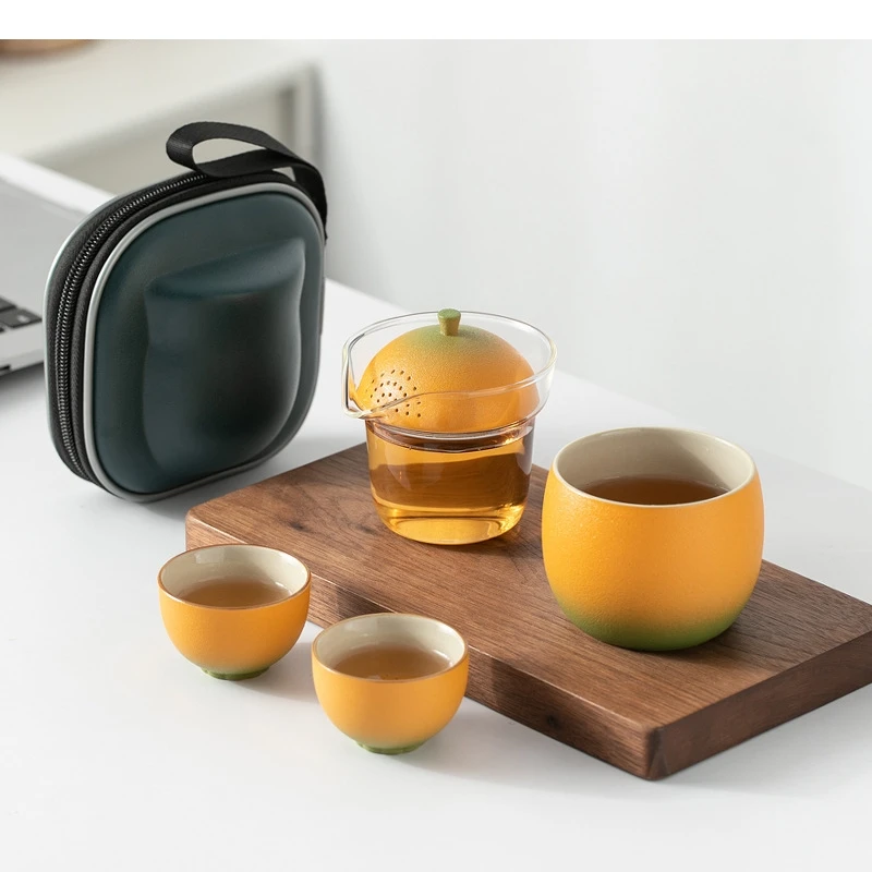 

Lemon Kung Fu Tea Set Portable Outdoor Travel Ceramic Quick Cup One Pot Two Chinese Ceremony Accessories
