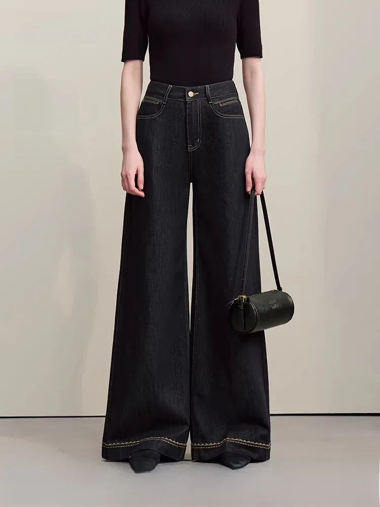 

Летние новые джинсы в стиле ретро с вышивкой, из хлопка и лиоцелла, широкие, свободные, женские, удобные, с высокой талией