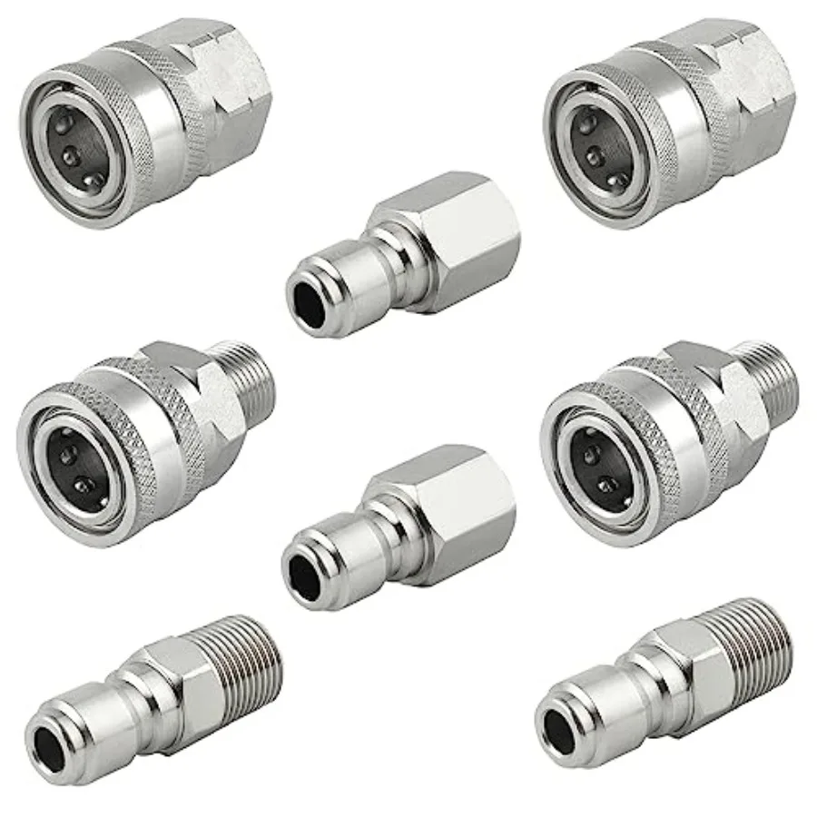 Prure Washer Quick Connect 3/8 Inch, Prure Washer Fittings, Stainl Steel Adapter Set, Female and Male Thread, 8 Pieces