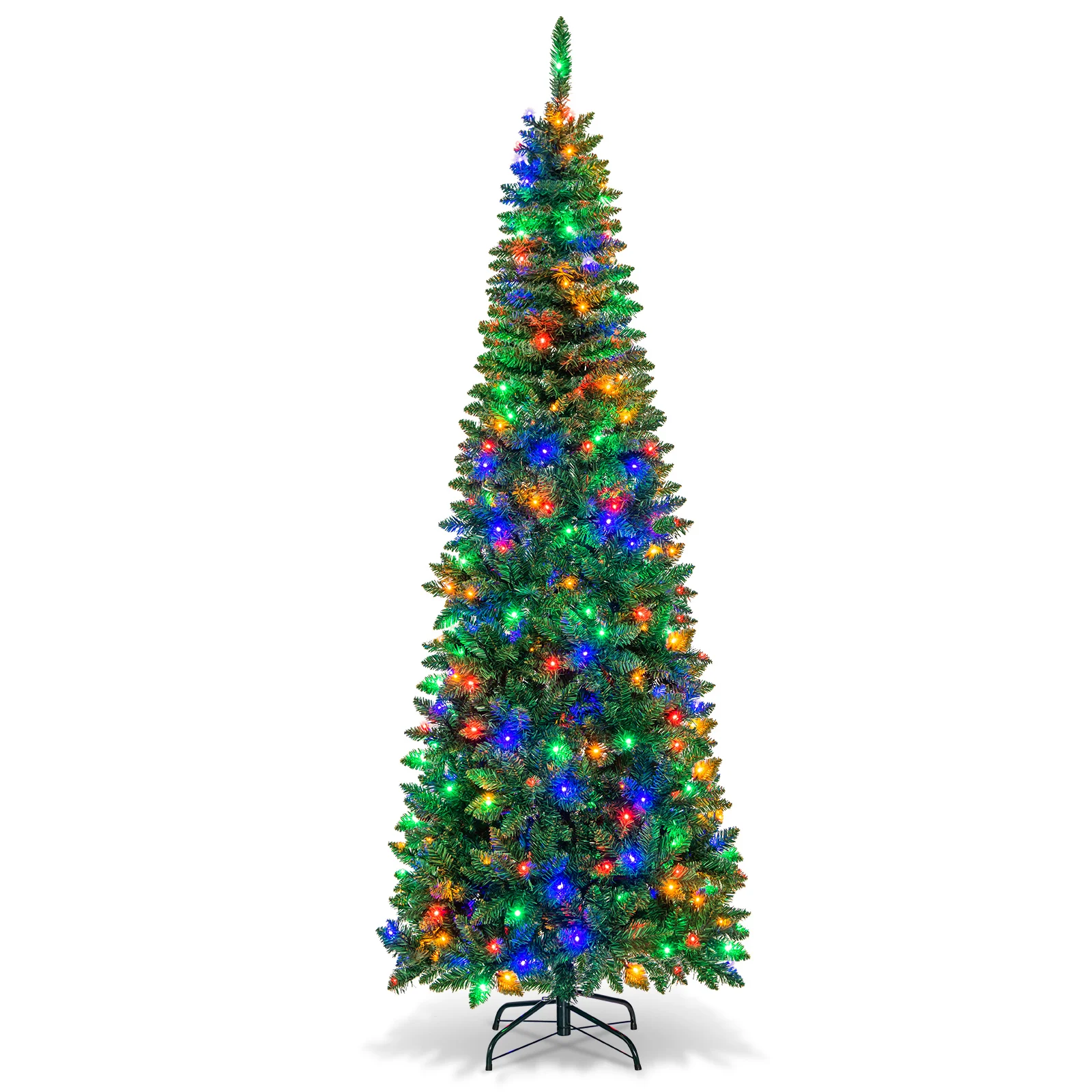 

7.5ft Pre-Lit Hinged Artificial Pencil Christmas Tree with 350 Multicolor Lights