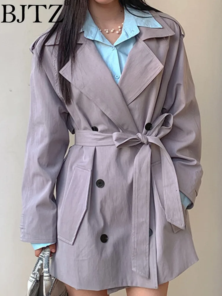 

BJTZ Korean Version Loose Fitting Mid Length 2024 Spring/summer New Slim And Minimalist Design With A Fake Two Piece Trench Coat