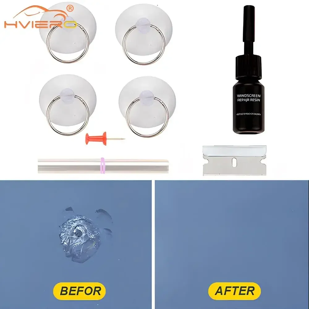 1X HVIERO Automotive Front Windshield Window Repair Kit Large Chip Impact Crack Quick Liquid Reducing Agent Traceless Glue Care