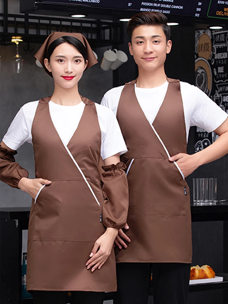 Kitchen Clothing 3 Pce Apron Hat  Guard Sleeve Restaurant Cooking Aprons Catering Kitchen Pinafore Cafe Bakery  Waiter Apron Cap