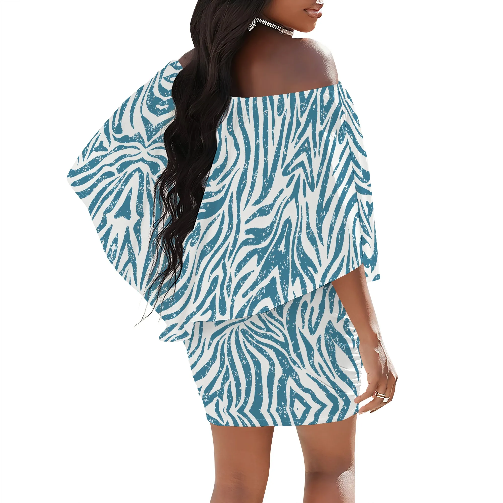 Robe moulante à imprimé zèbre bleu pour femmes, épaules dénudées, Streetwear d'été décontracté, tenue de soirée