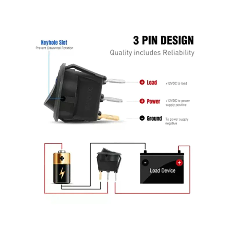 KCD1-102N Car 3 Pin Rocker/Parking Off 12V DC Dashboard Switch Parking Reverse Sensor Front Rear Walking Reversing Sensors