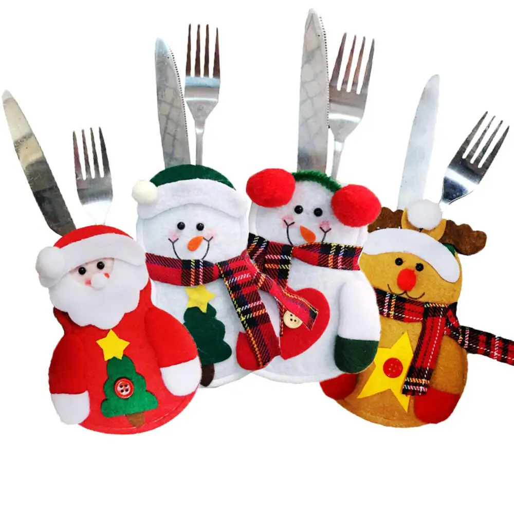 1 pcs Christmas Decorations Creative Tableware Set Soft Home Tableware Cover Non Woven Little Snowman Tableware Set Napkin