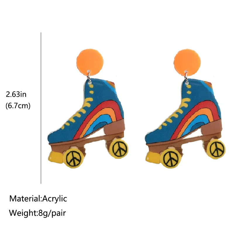 Fashion Earrings Retro Roller Skating Shoes Earrings Rainbow Peace Smiley Face Flowers Bright Oil Acrylic earrings Earrings Hot