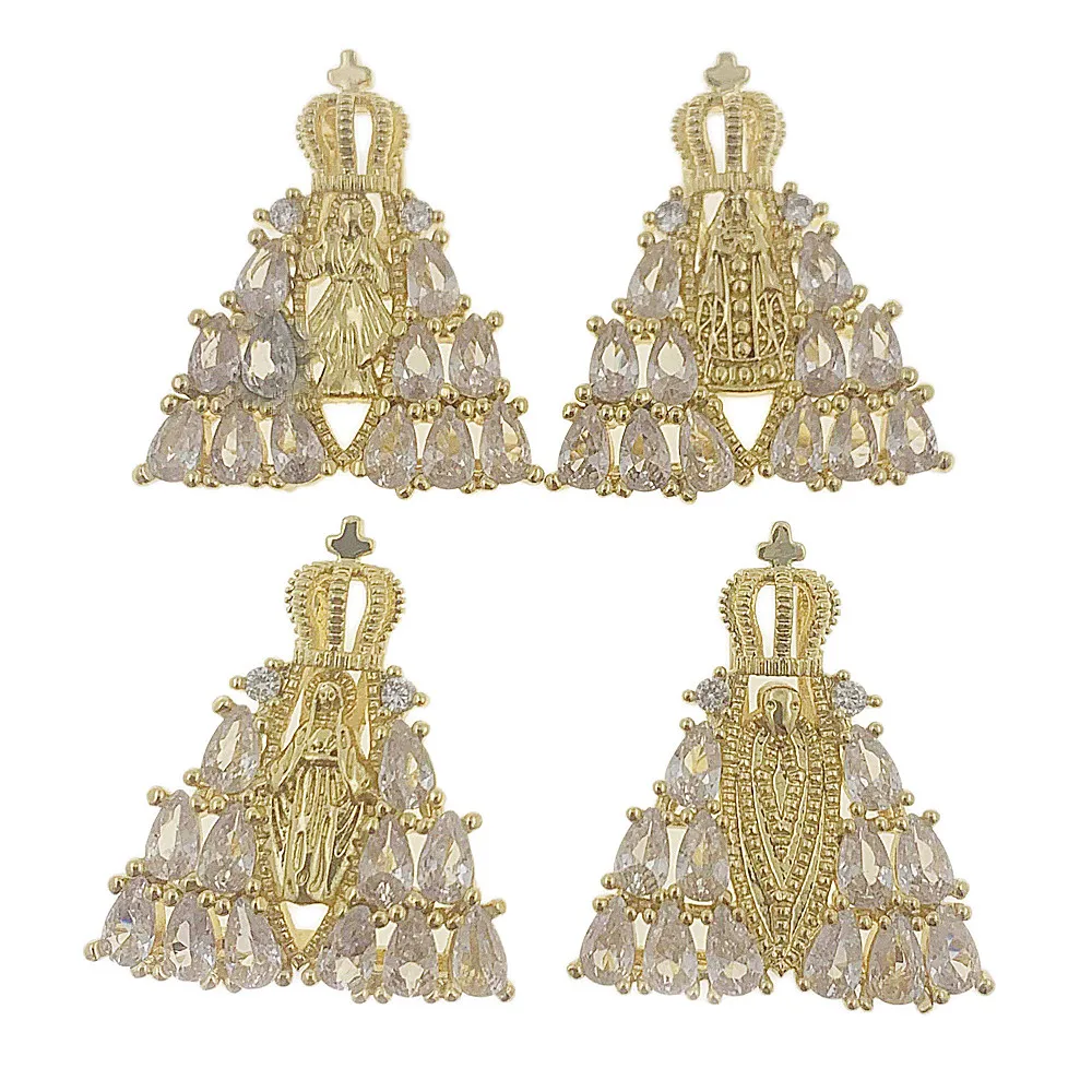 

Retro Pyramid Christian Jesus Cross Virgin Mary Pendant CZ Zircon Gold Plated Religious Necklace Accessories For Jewelry Making