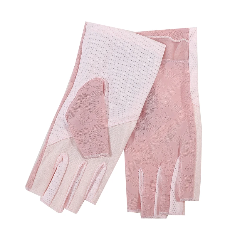 Guantes de protección solar antideslizantes para mujer, sin dedos guantes finos, medio dedo, pantalla táctil, antiultravioleta, conducción, Verano