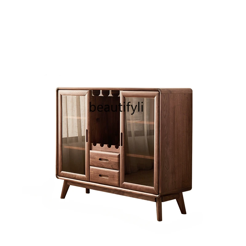 

North American Black Walnut Solid Wood Sideboard Cabinet Italian-Style Light Luxury Locker